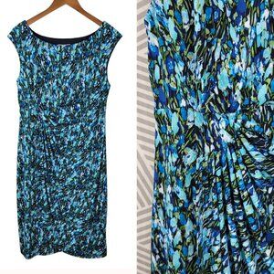 Dressbarn Sheath Dress 14 career Party professional Blue Stretch Ruched Floral